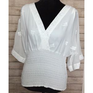 White House Black Market White V Neck Blouse